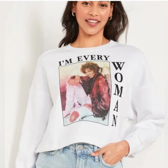 WHITNEY HOUSTON Boxy Relaxed Fit Crewneck Comfy Sweatshirt Top White Sz 3X - Picture 2 of 16